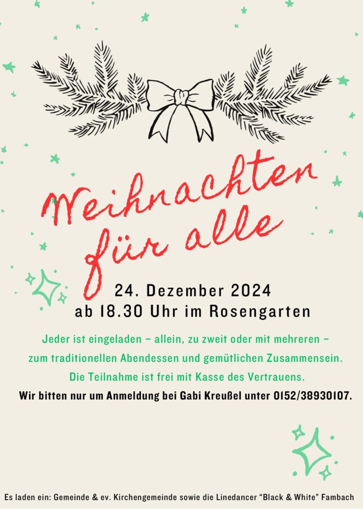 Weihnachten für alle am 24.12. um 18:30 Uhr im Rosengarten in Fambach